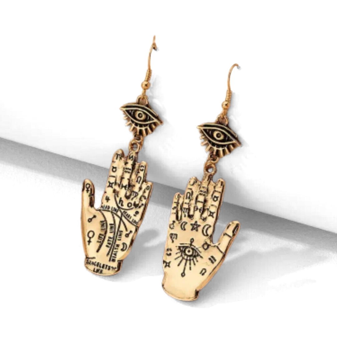 Gold Vintage Style Palmistry Earrings