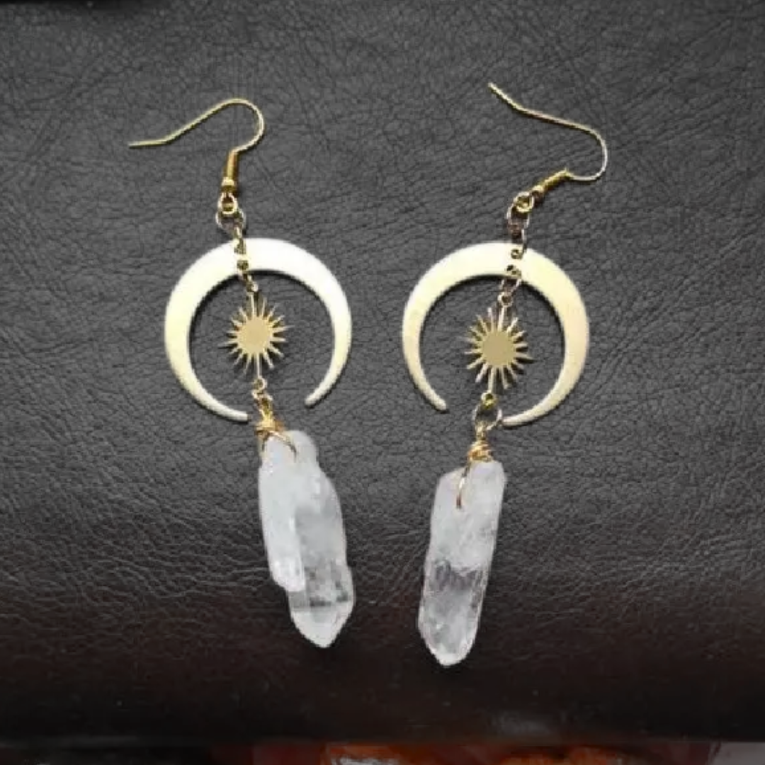 Clear Quartz Moon Earrings