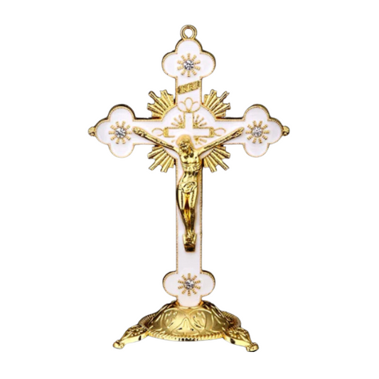 Santeria Altar Cross, Tabletop Cross | Crucifijo de Metal Bobeda Espiritual