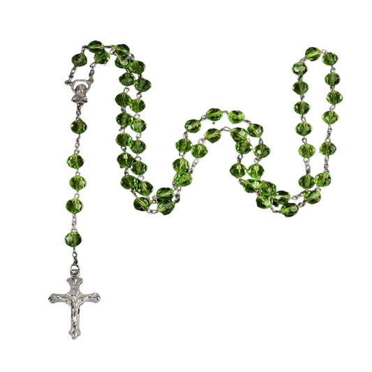 Peridot Green Rosary Crystal Cut Beads