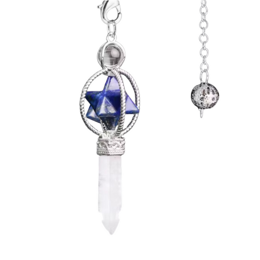 Lapis Lazuli with Clear Quartz Point Pendulum - Silver