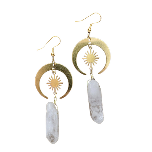 Clear Quartz Moon Earrings