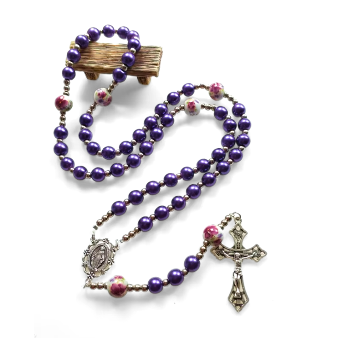 Purple and Rose Bead Rosary