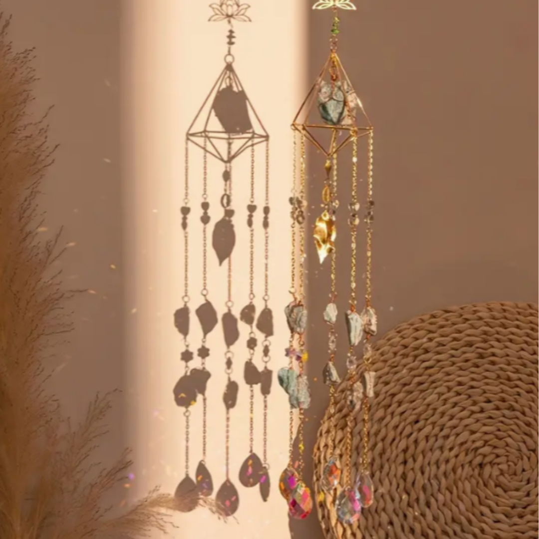 Golden Lotus Crystal Suncatcher Windchime