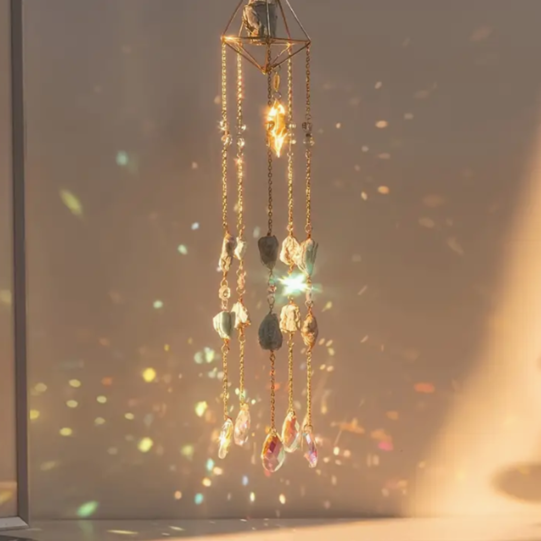 Golden Lotus Crystal Suncatcher Windchime