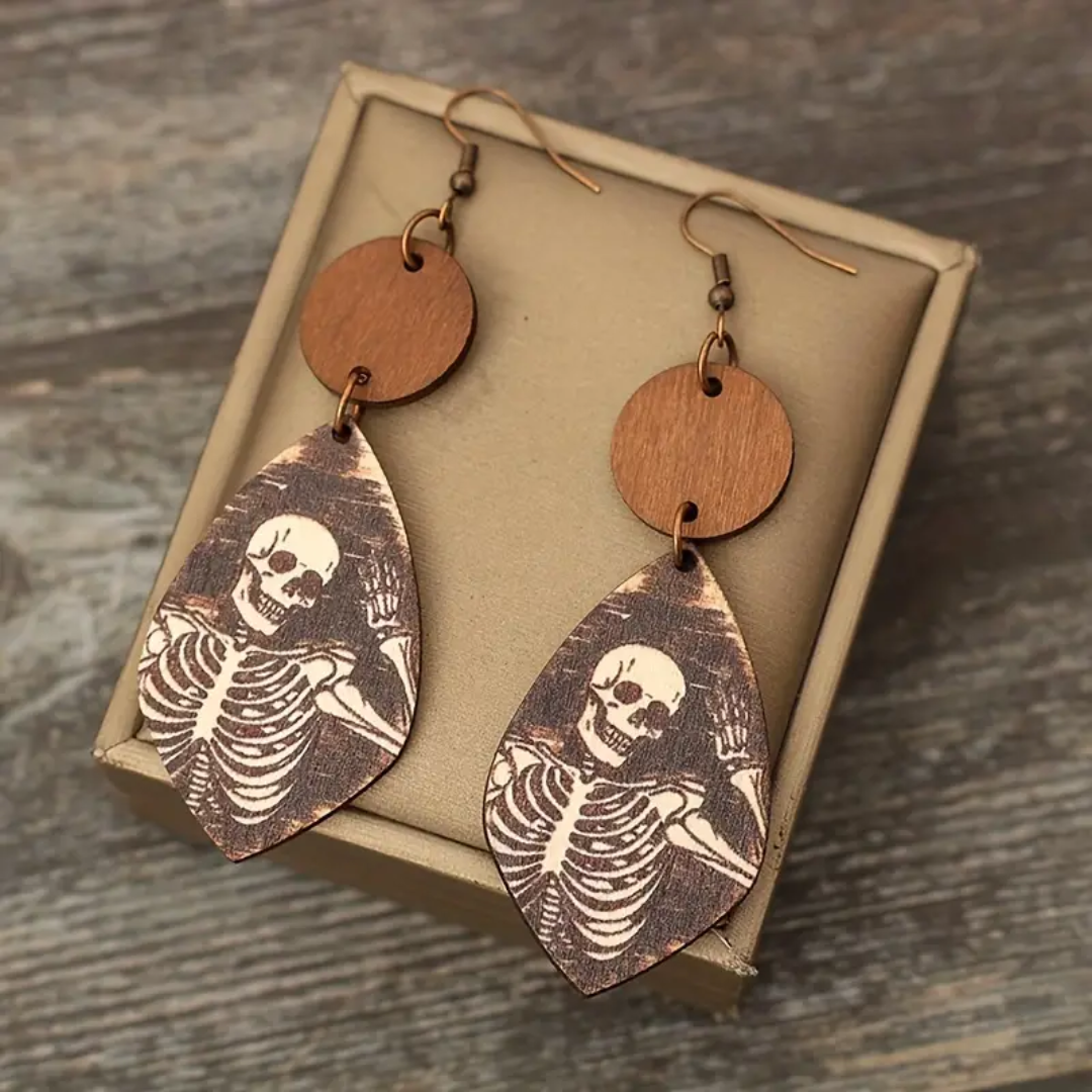 Wood Skeleton Earrings