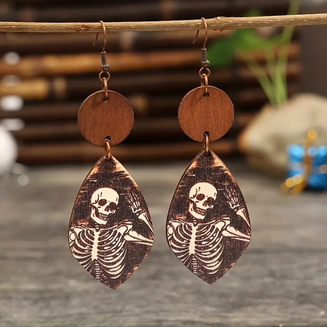 Wood Skeleton Earrings