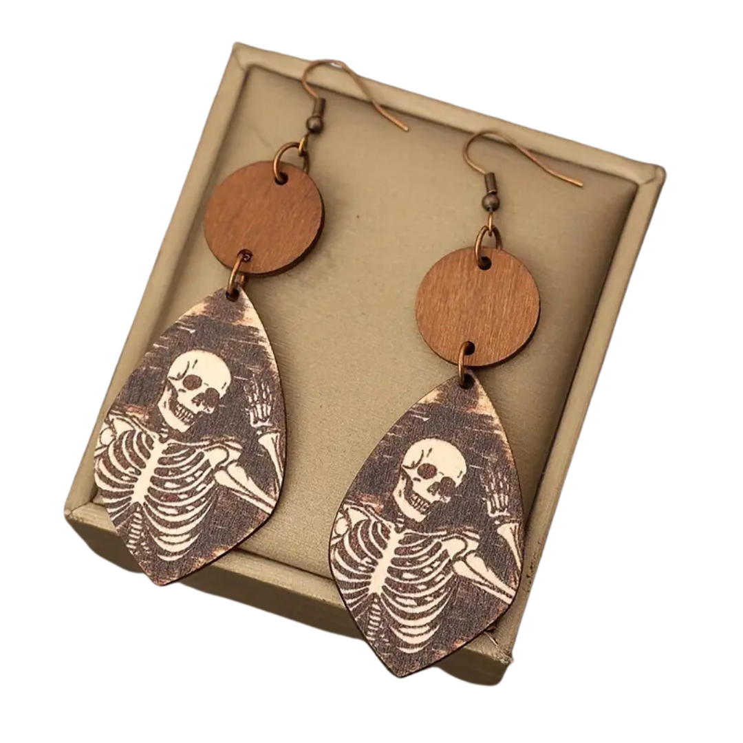 Wood Skeleton Earrings