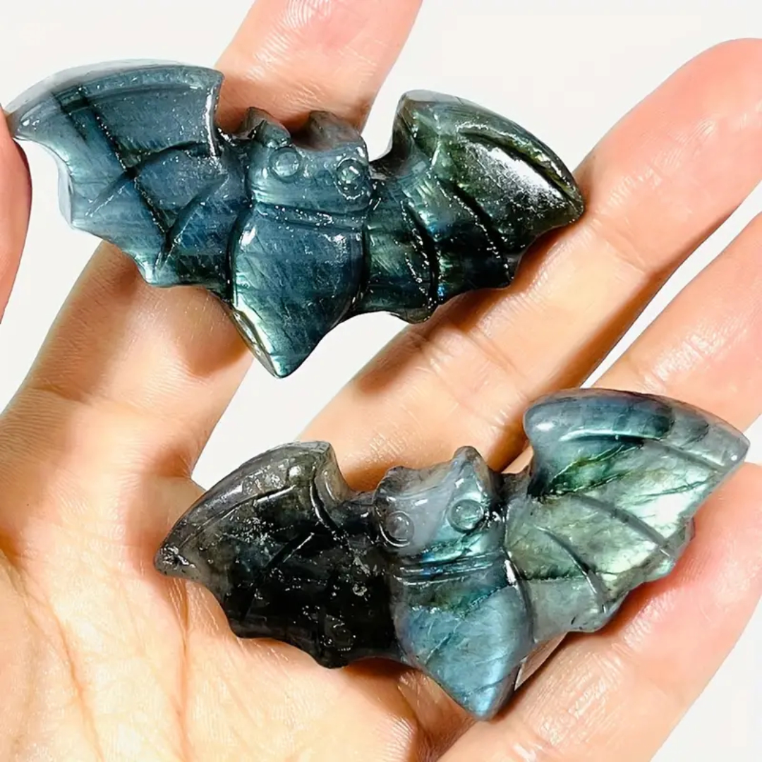 Natural Labradorite Bat | Hand Carved Crystal Quartz