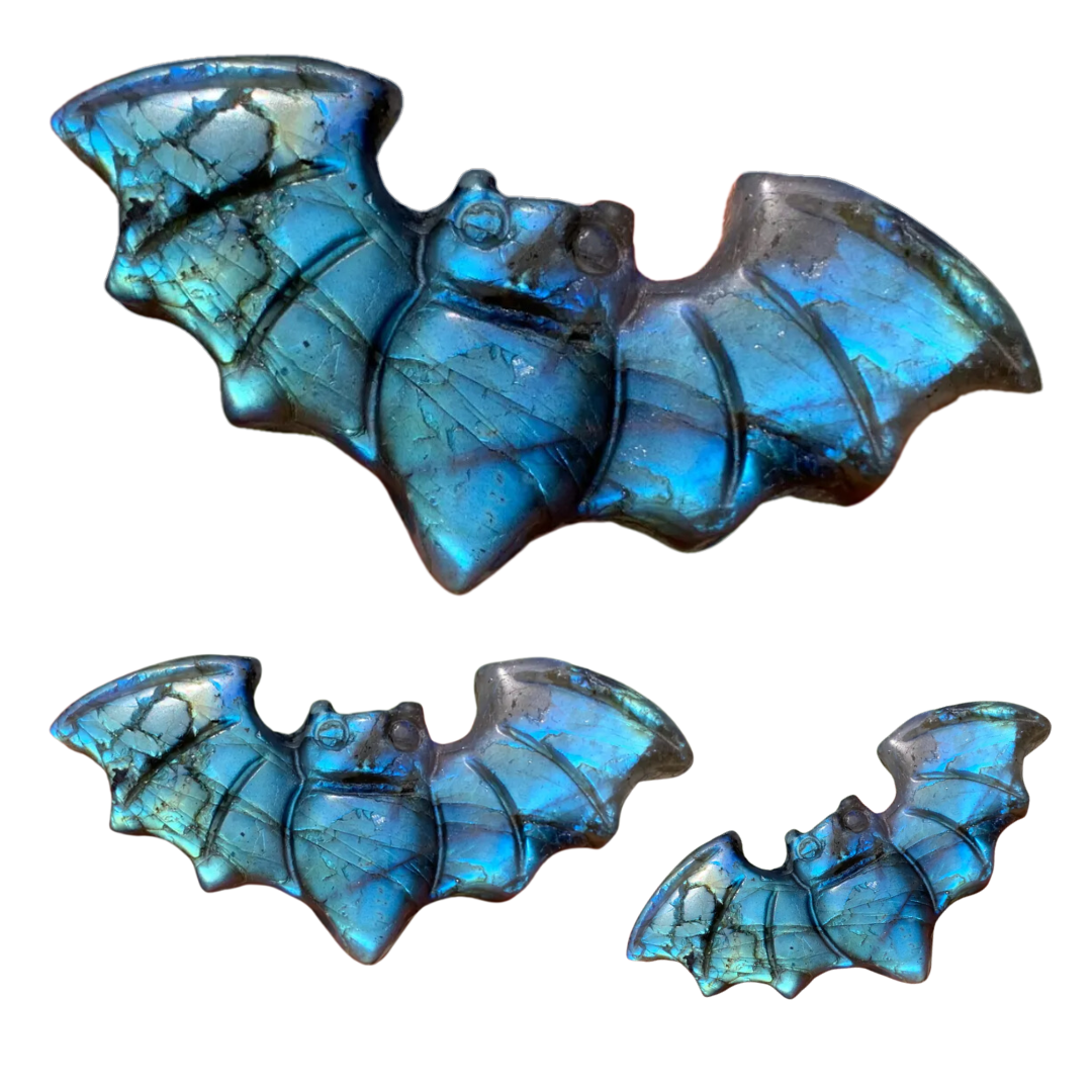 Natural Labradorite Bat | Hand Carved Crystal Quartz