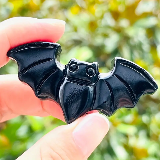 Natural Obsidian Bat | Hand Carved Crystal Quartz