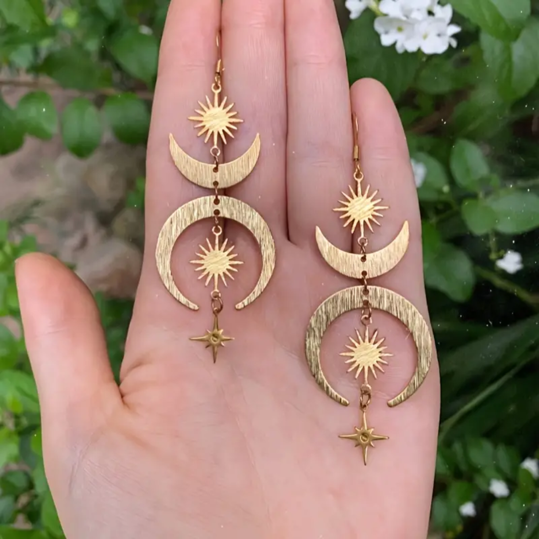 Sun Moon Star Pendant Earrings