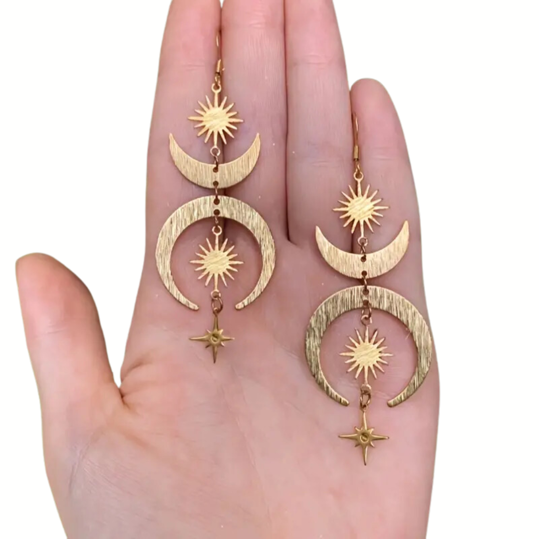 Sun Moon Star Pendant Earrings