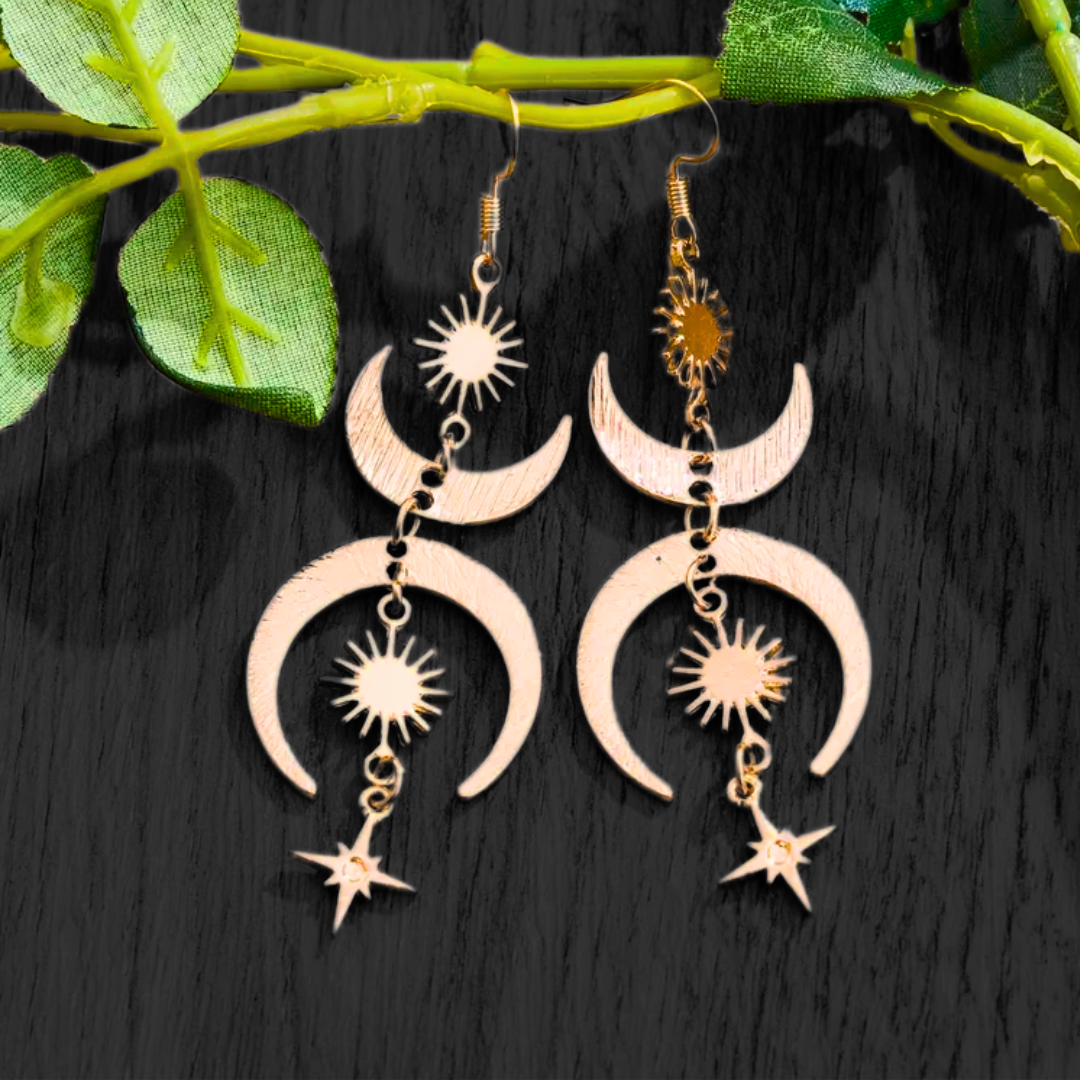 Sun Moon Star Pendant Earrings