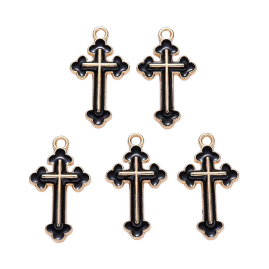 Enchanted Gold and Black Enamel Cross Talisman