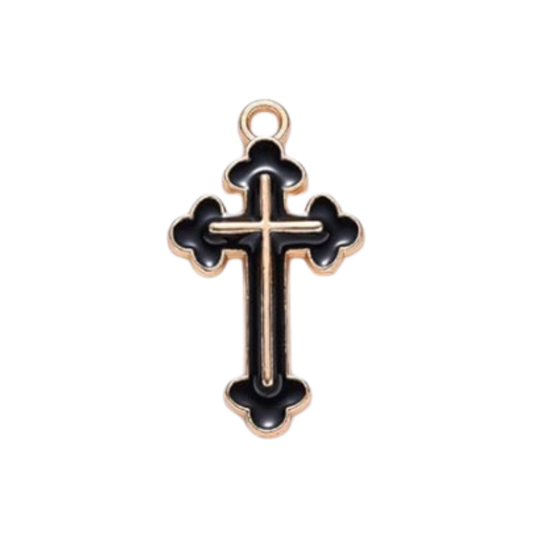 Enchanted Gold and Black Enamel Cross Talisman