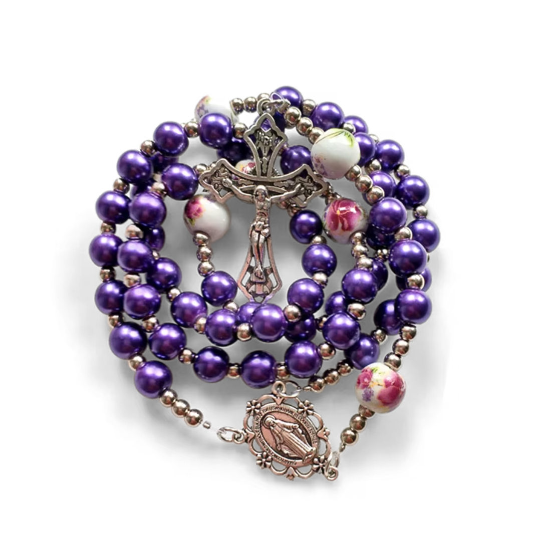 Purple and Rose Bead Rosary