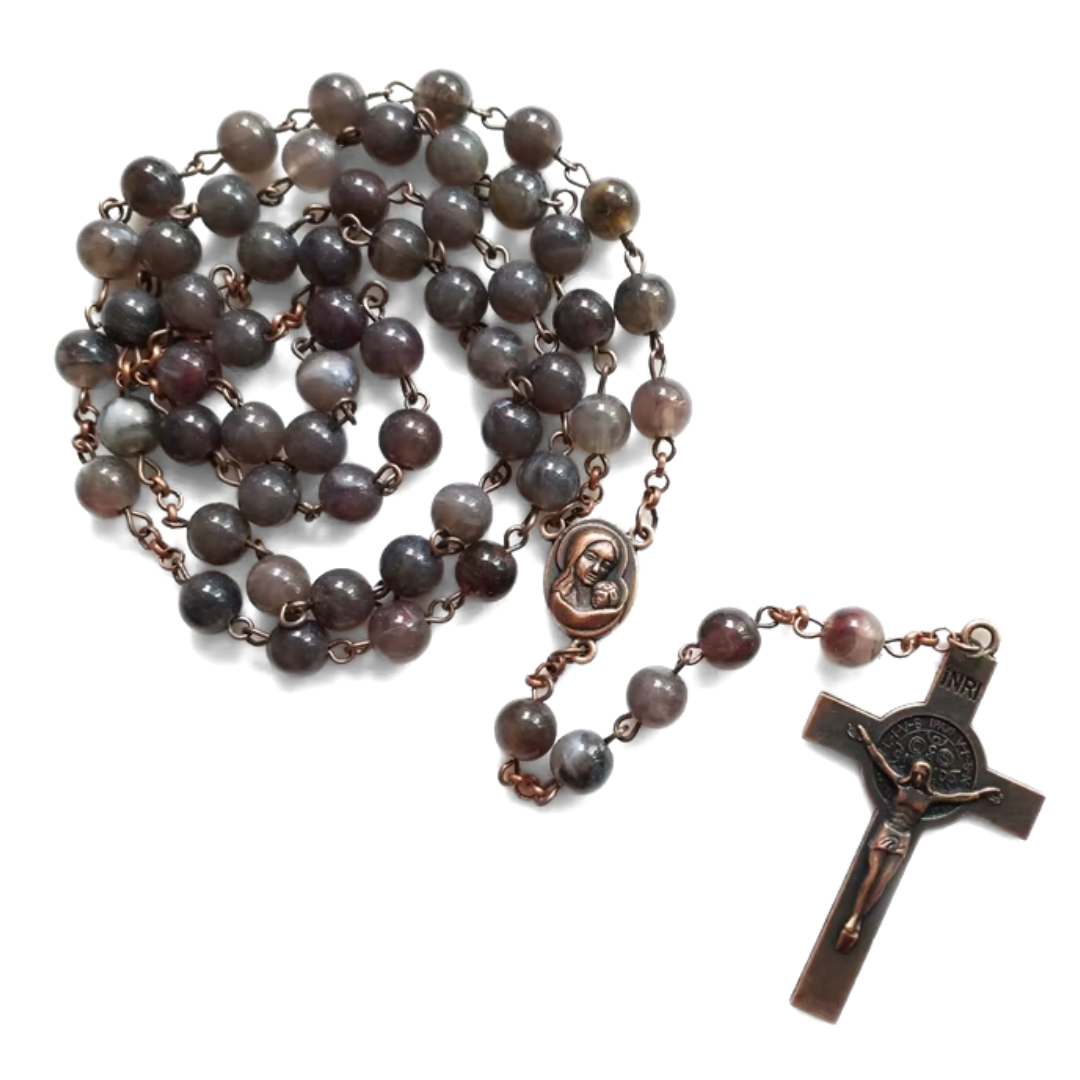 Earth-Toned Acrylic Bead St. Benedict Rosary with Holy Soil Relic