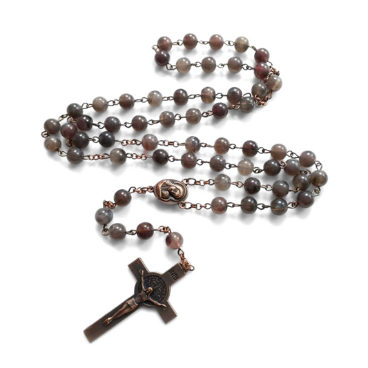 Earth-Toned Acrylic Bead St. Benedict Rosary with Holy Soil Relic