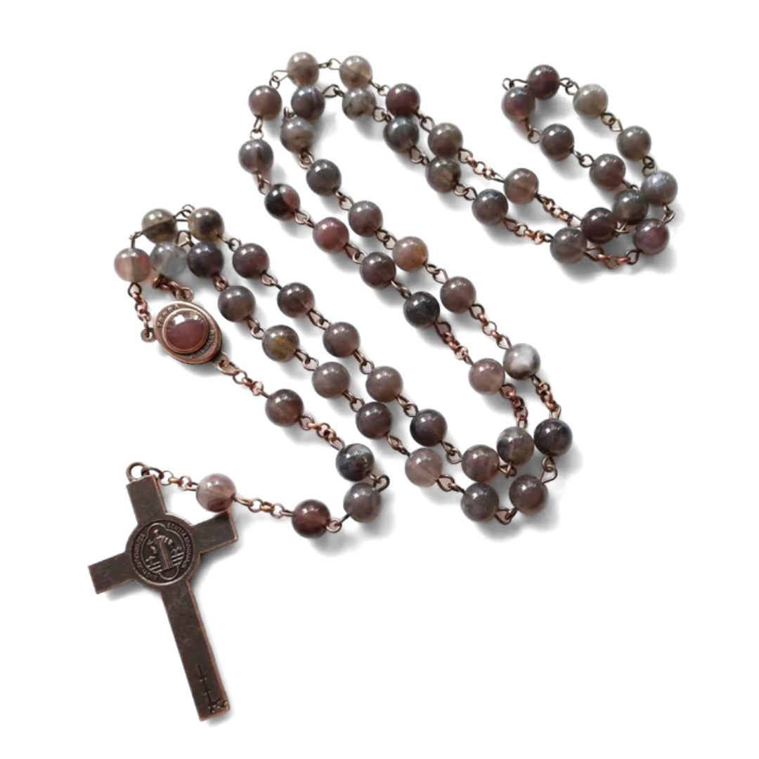 Earth-Toned Acrylic Bead St. Benedict Rosary with Holy Soil Relic