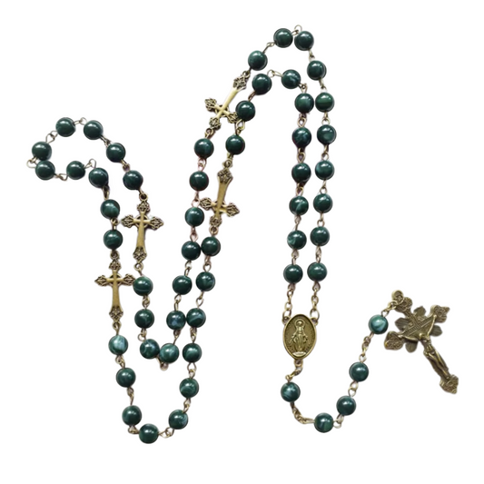 Green and Antique Gold Rosary