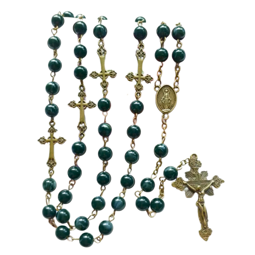 Green and Antique Gold Rosary