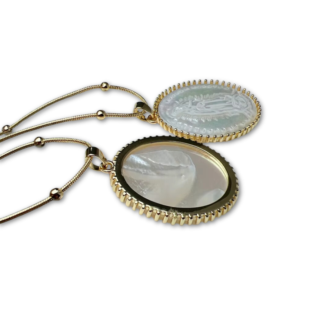 Our Lady of Guadalupe Natural Shell Pendant Necklace