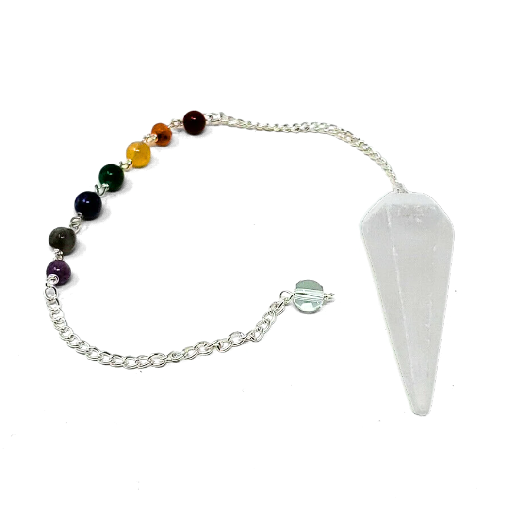 7 Chakra Selenite Pendulum