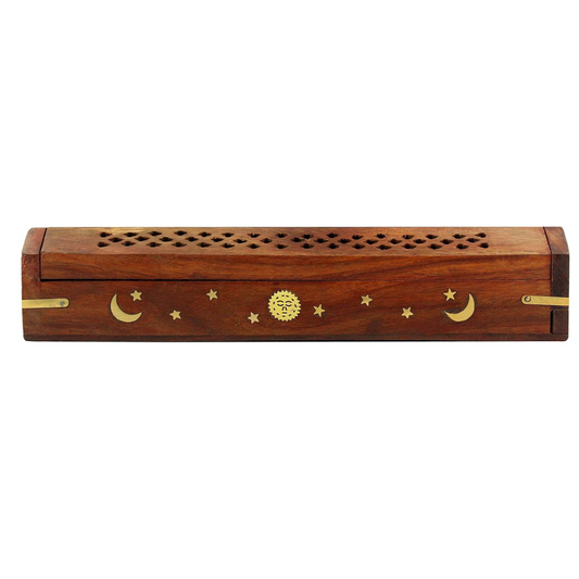 Sun, Moon, & Star Wood Incense Burner Holder | Coffin Incense Burner