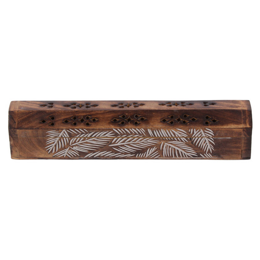 Carved Leaves Wood Incense Burner Holder | Coffin Incense Burner