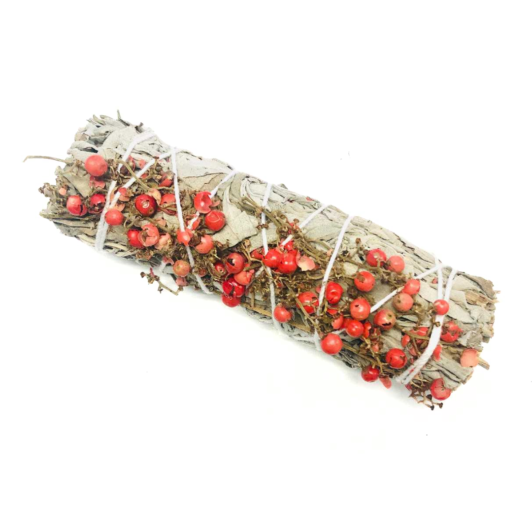 Schinus Molle (California Pepper Tree) & White Sage Smudge Stick (4")