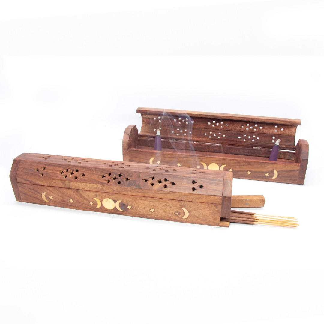 Triple Moon Wooden Coffin Box