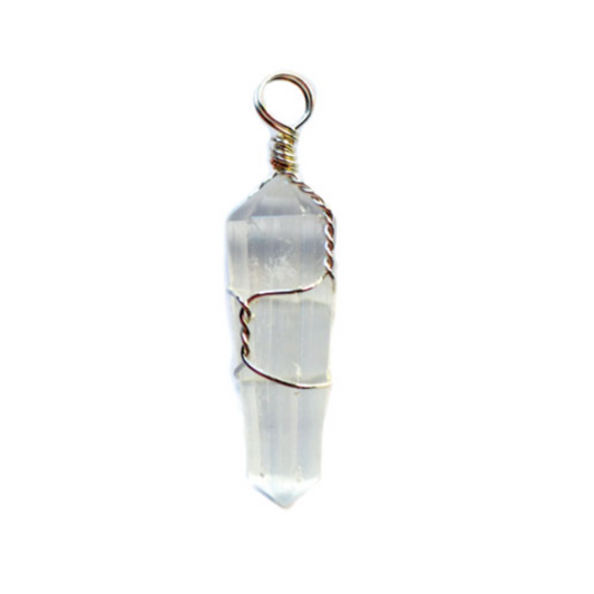 Selenite Wire Wrapped Point w/ 16" silver tone chain