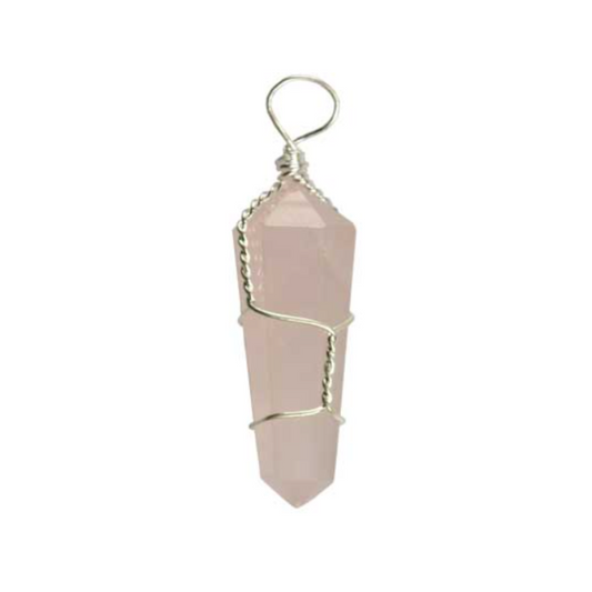 Rose Quartz Wire Wrapped Point w/16" silver tone chain