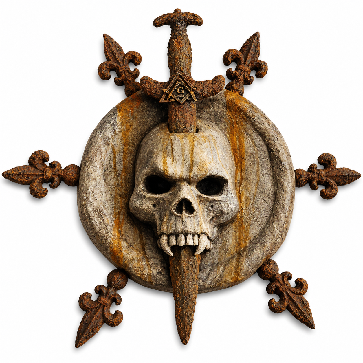 “The Knight of the Rusted Veil” — Original Paper Mâché Plaque by Ricardo Pustanio