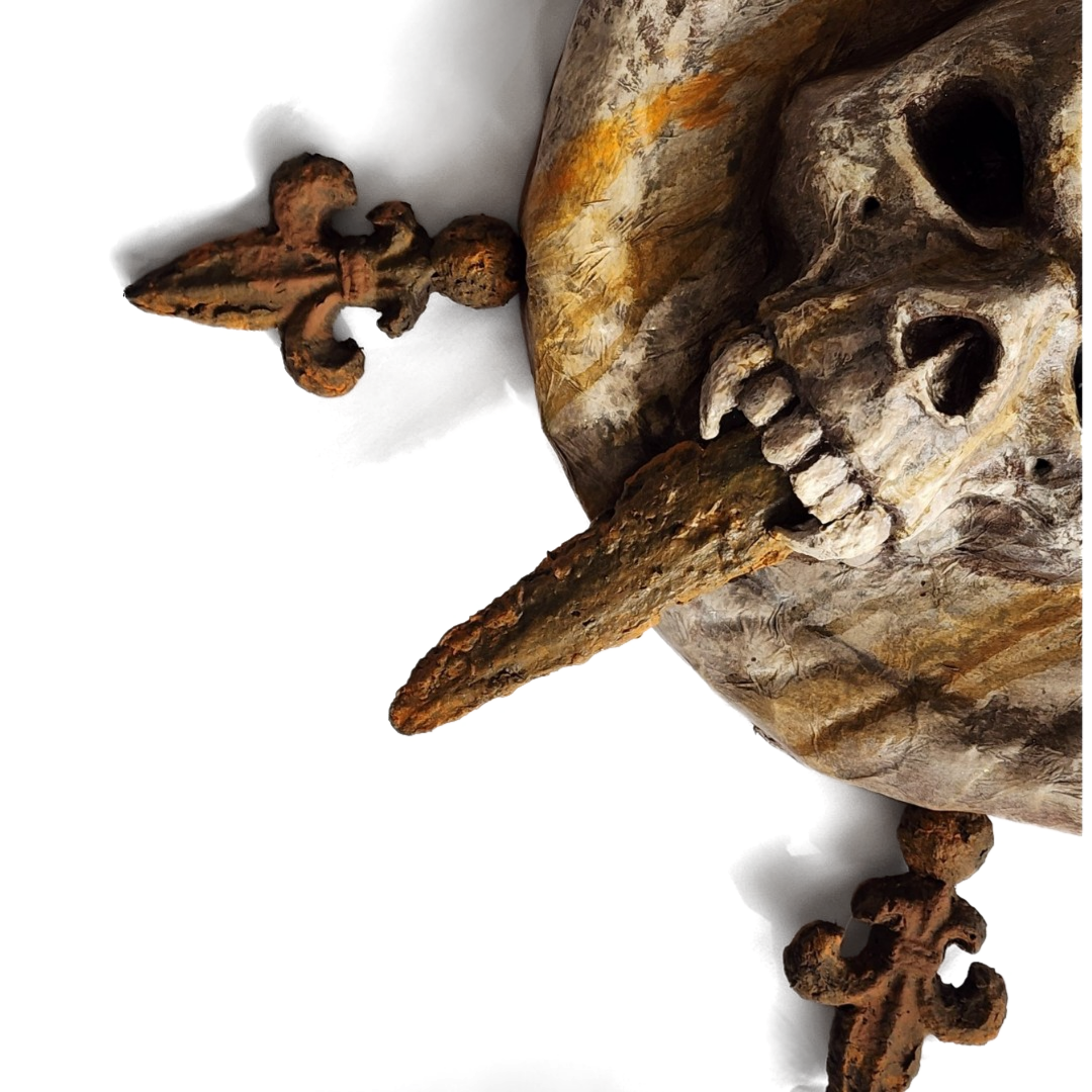 “The Knight of the Rusted Veil” — Original Paper Mâché Plaque by Ricardo Pustanio