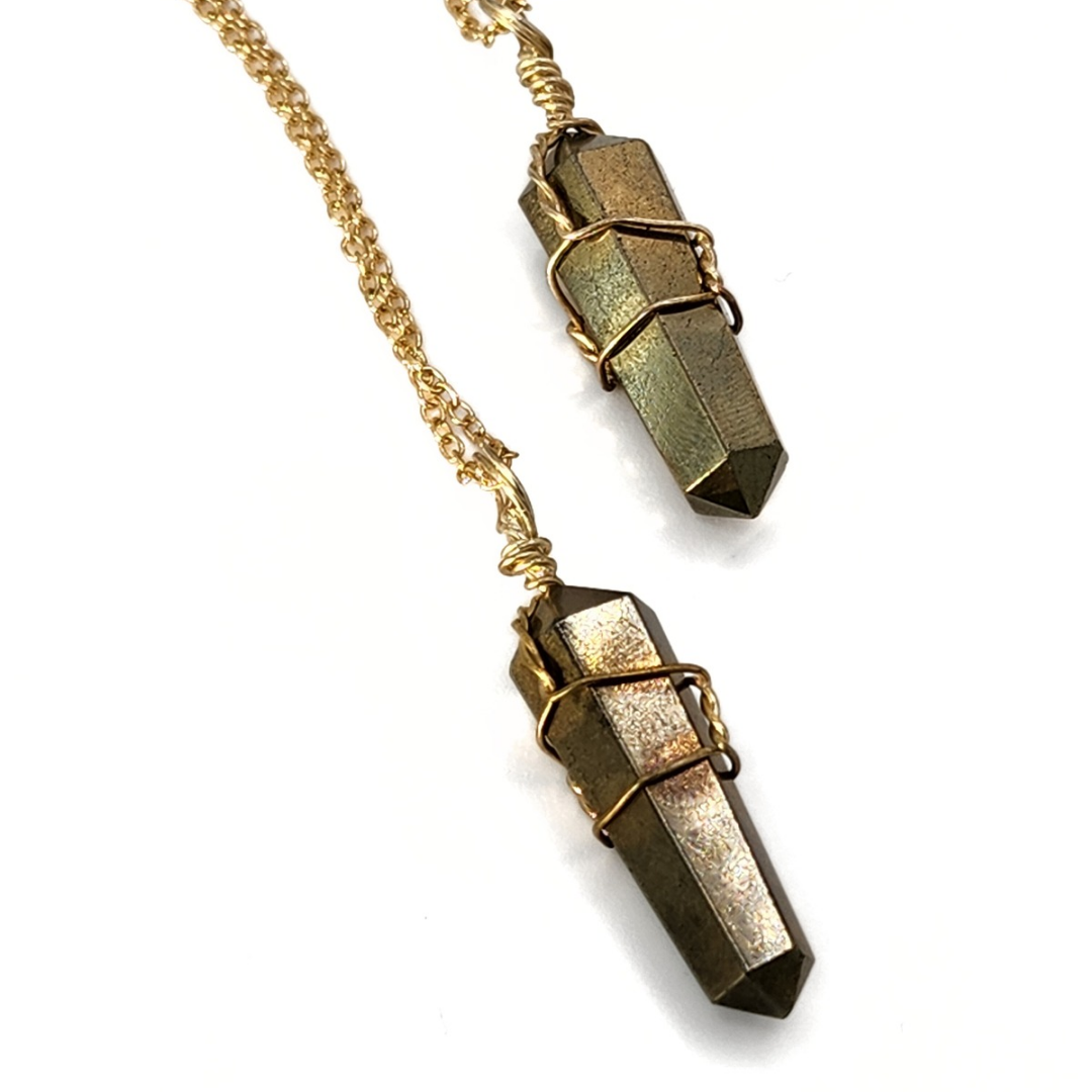 Pyrite Point, Silver Wire Wrapped w/ Gold Chain