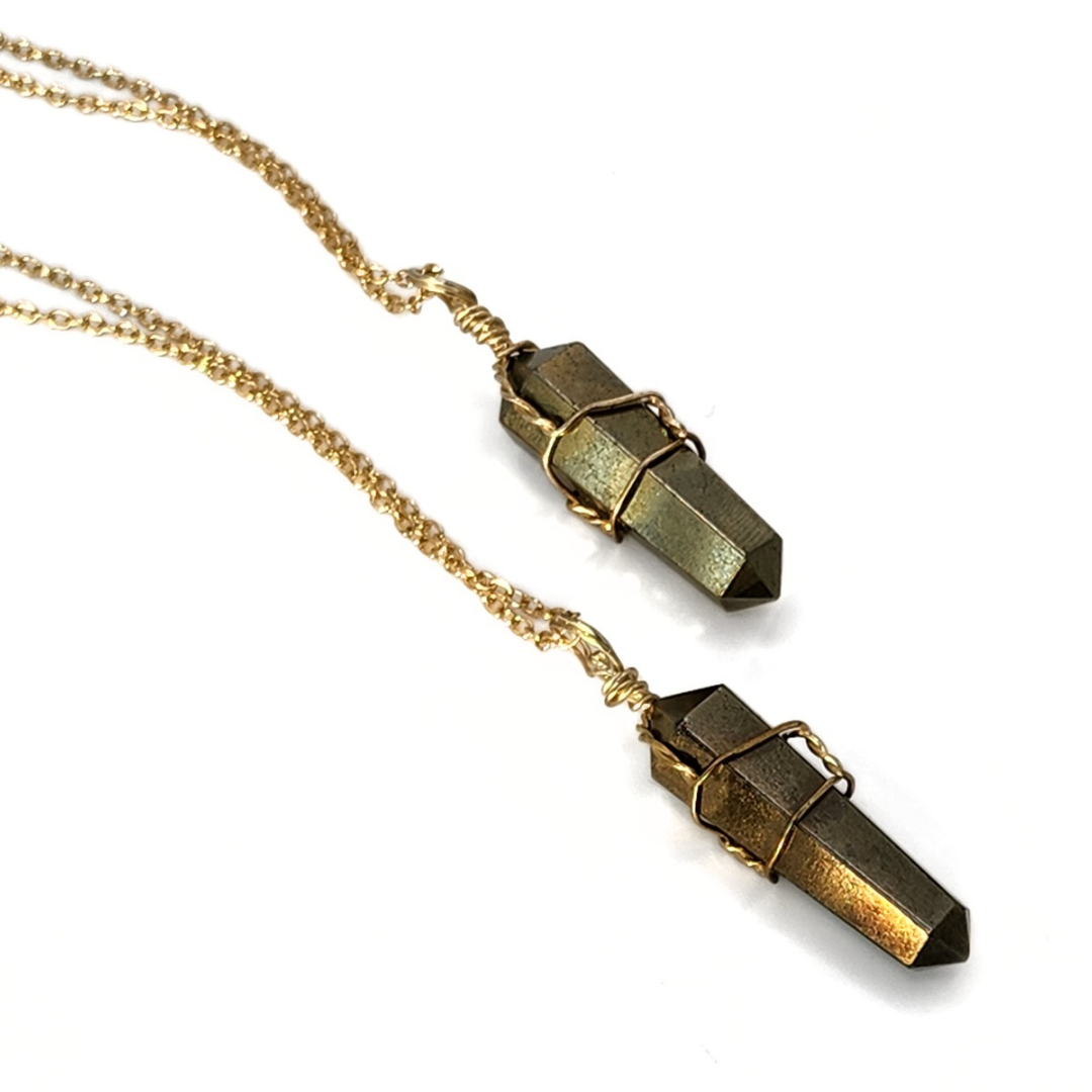Pyrite Point, Silver Wire Wrapped w/ Gold Chain