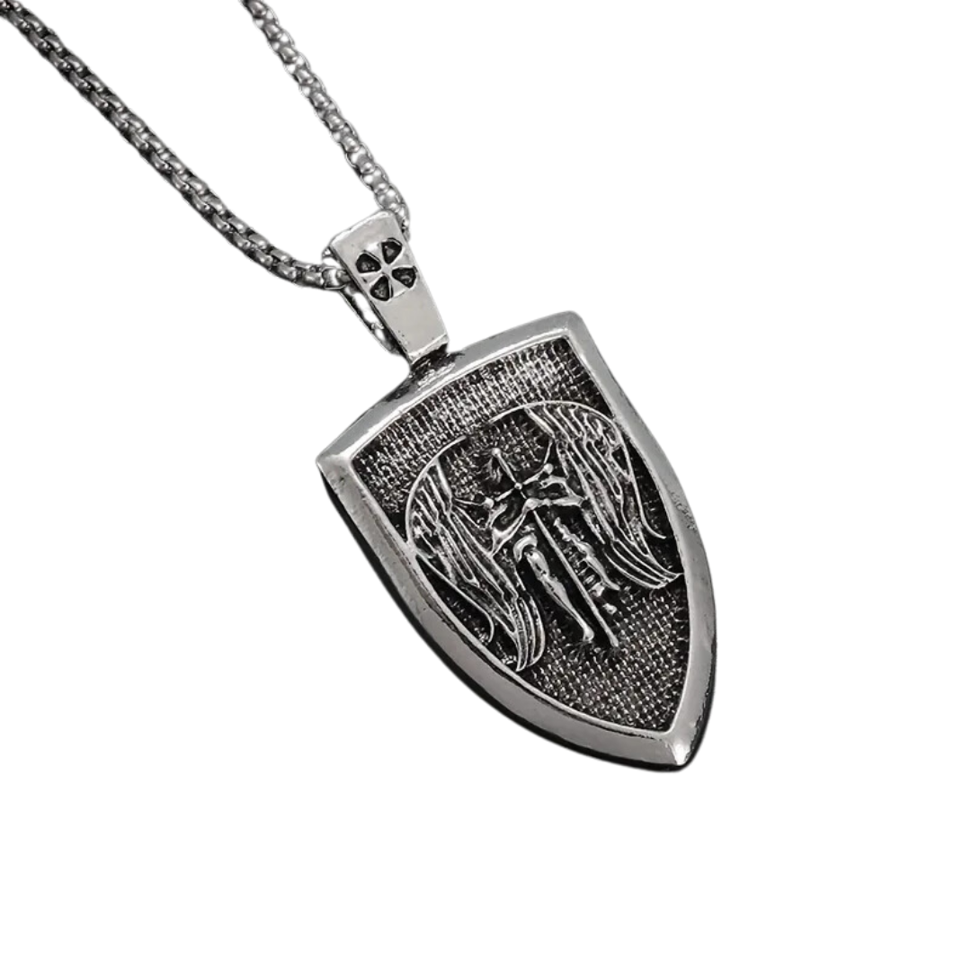 Saint Michael (San Miguel) Shield Necklace - Antique Silver