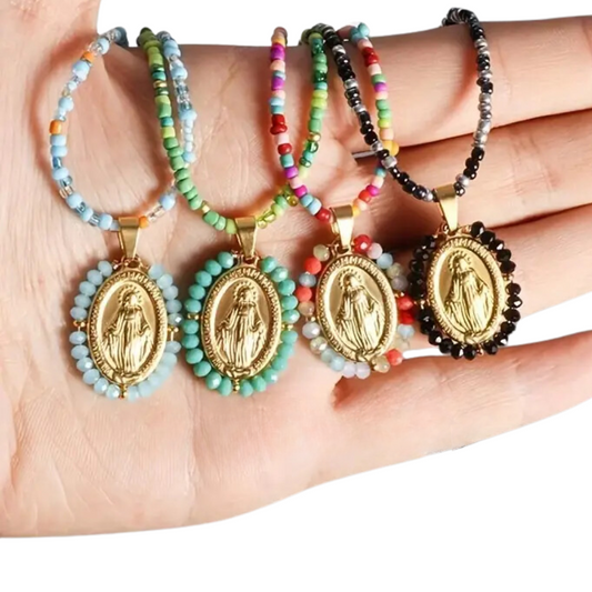 Beaded Virgin Mary Devotion Necklace