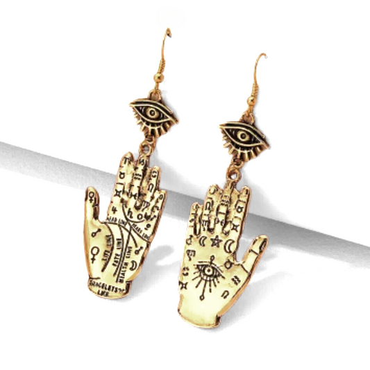 Gold Palmistry Hand Earrings
