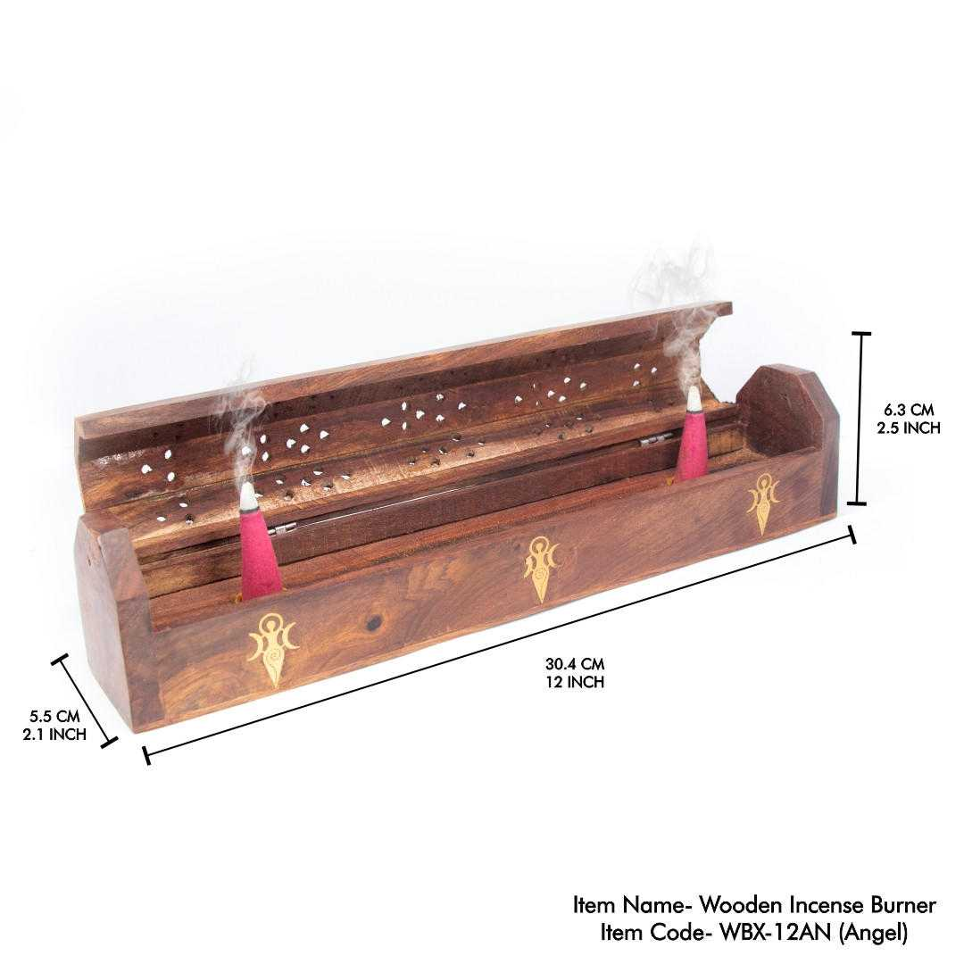 Triple Moon Goddess Wooden Coffin Box Incense Burner